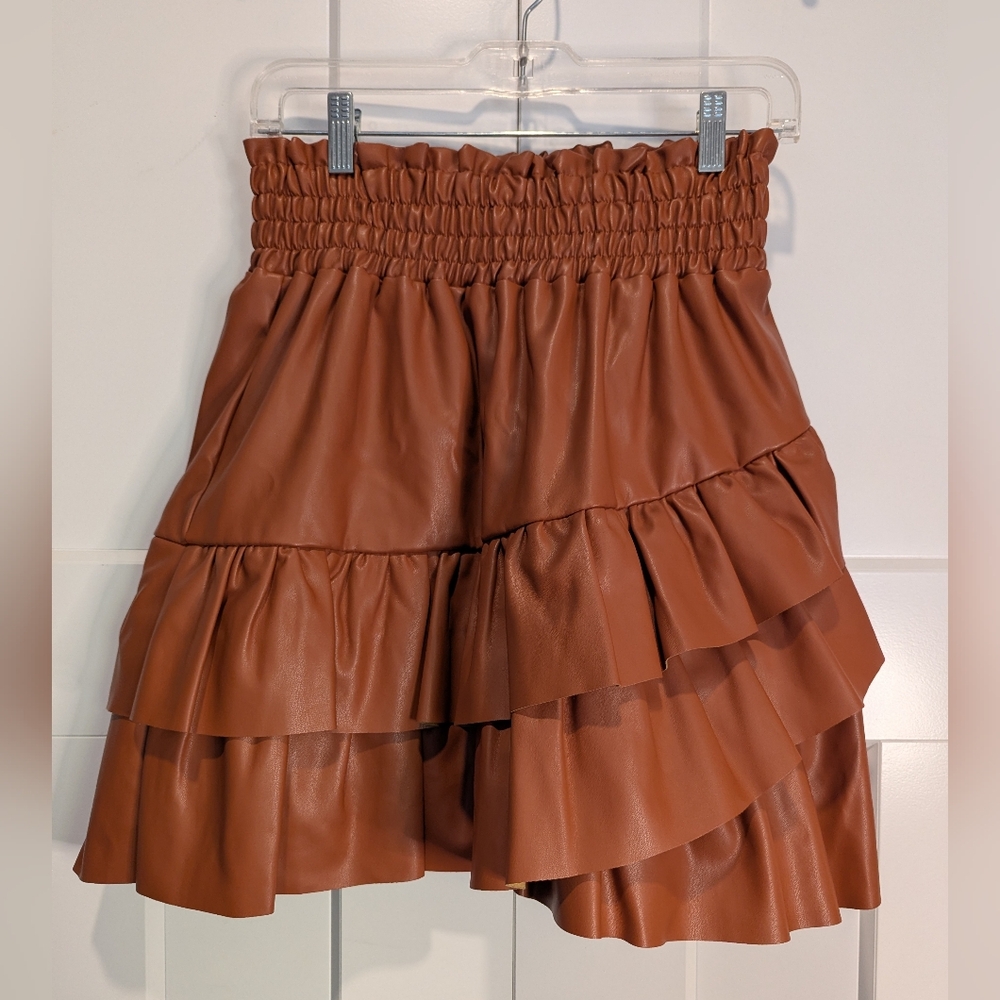 Rochelle Berhens "The Skirt" Size M Faux Leather Ruffle Mini Skirt